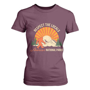 Respect The Locals T Shirt For Women America's National Parks Vintage Bigfoot TS02 Maroon Print Your Wear