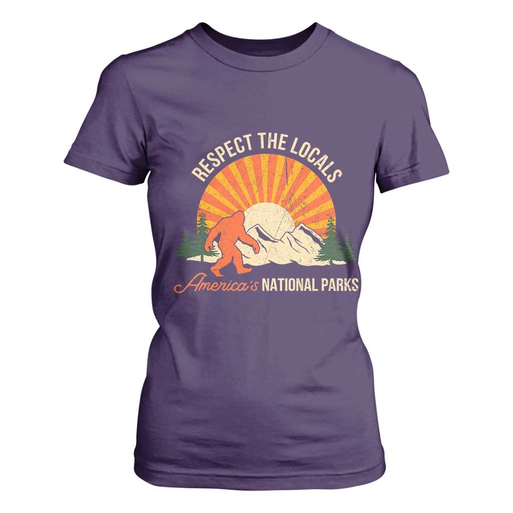 Respect The Locals T Shirt For Women America's National Parks Vintage Bigfoot TS02 Purple Print Your Wear