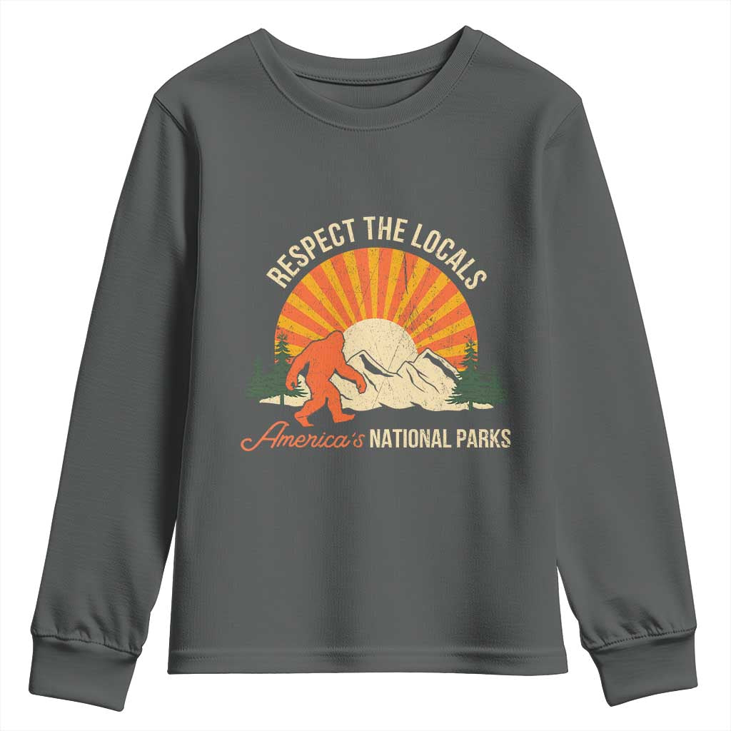 Respect The Locals Youth Sweatshirt America's National Parks Vintage Bigfoot TS02 Dark Heather Print Your Wear