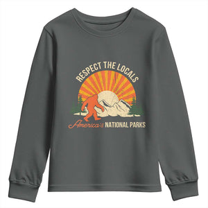 Respect The Locals Youth Sweatshirt America's National Parks Vintage Bigfoot TS02 Dark Heather Print Your Wear