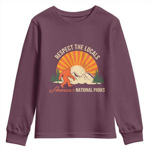 Respect The Locals Youth Sweatshirt America's National Parks Vintage Bigfoot TS02 Maroon Print Your Wear