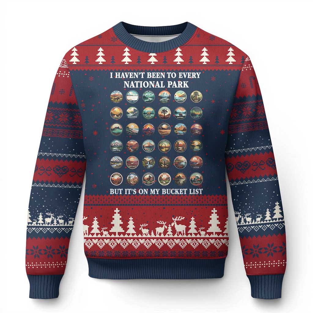 National Parks Bucket List Ugly Christmas Sweater I Haven't Been To Wishlist TS02 Navy Red Print Your Wear