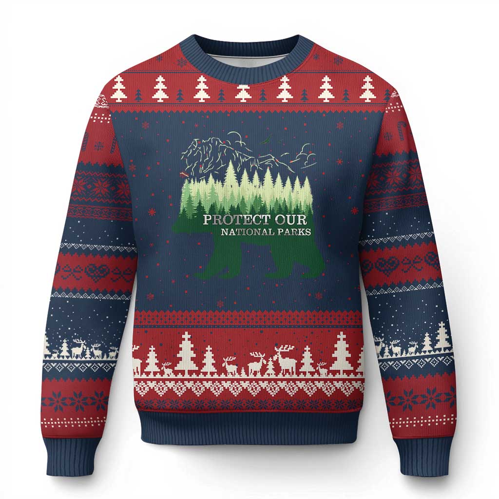 Protect Our Parks National Park Ugly Christmas Sweater Bear Hiking Nature TS02 Navy Red Print Your Wear