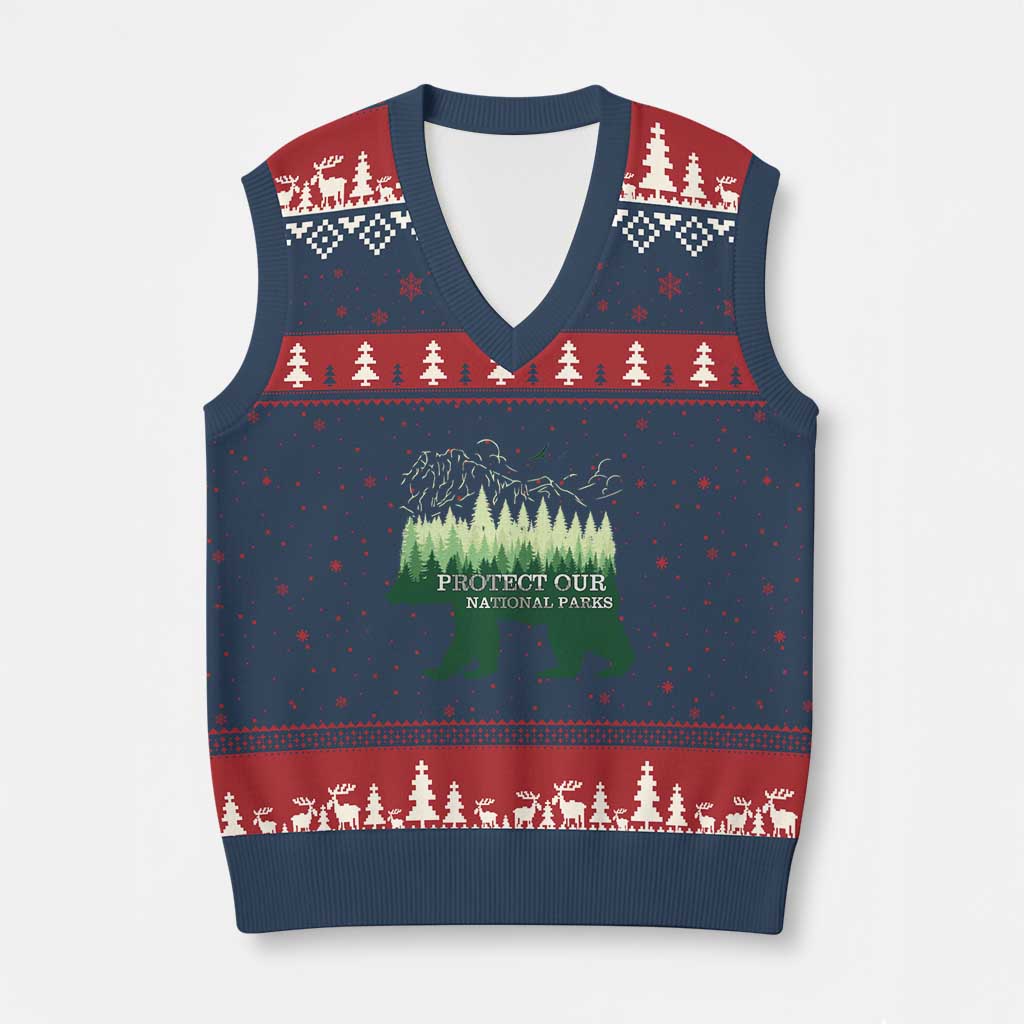 Protect Our Parks National Park V-Neck Knit Sweater Vest Bear Hiking Nature TS02 Navy Red Print Your Wear