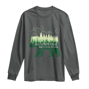 Protect Our Parks National Park Long Sleeve Shirt Bear Hiking Nature TS02 Dark Heather Print Your Wear