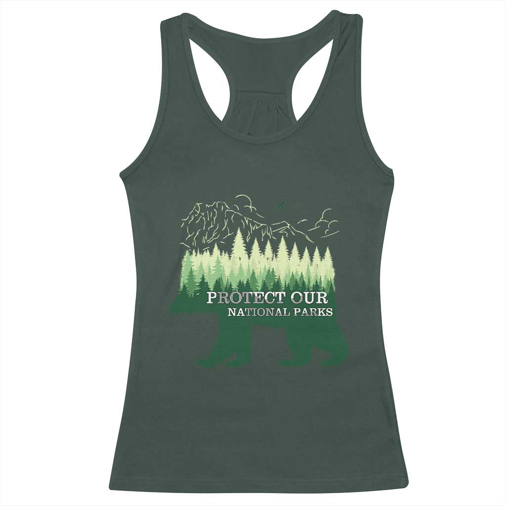 Protect Our Parks National Park Racerback Tank Top Bear Hiking Nature TS02 Dark Forest Green Print Your Wear