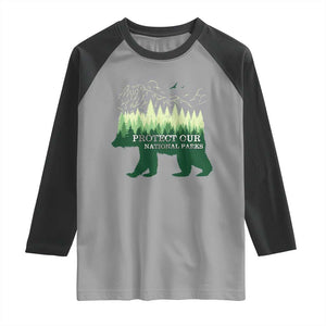 Protect Our Parks National Park Raglan Shirt Bear Hiking Nature TS02 Sport Gray Black Print Your Wear
