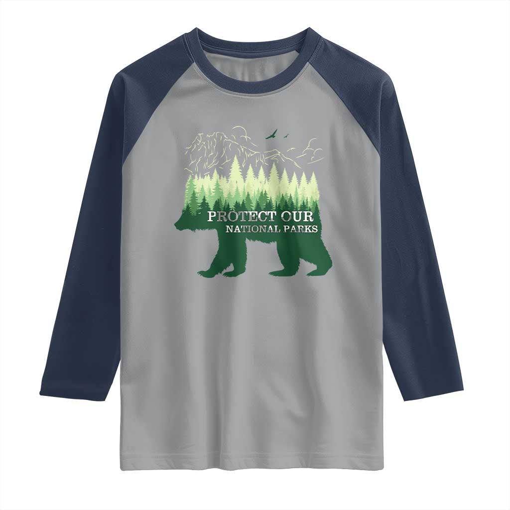 Protect Our Parks National Park Raglan Shirt Bear Hiking Nature TS02 Sport Gray Navy Print Your Wear