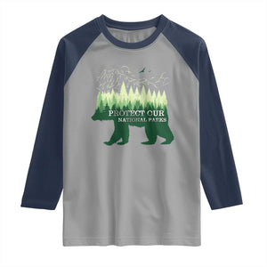 Protect Our Parks National Park Raglan Shirt Bear Hiking Nature TS02 Sport Gray Navy Print Your Wear