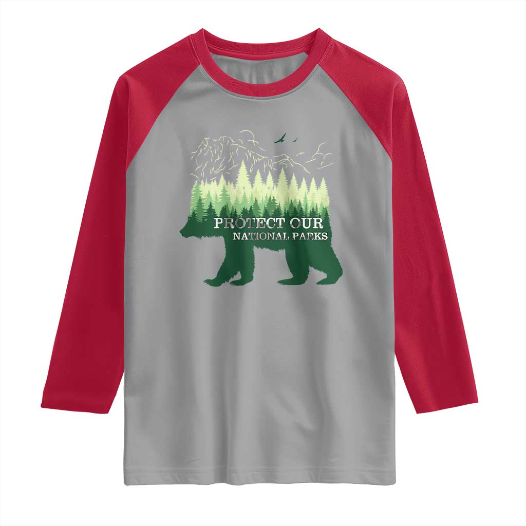 Protect Our Parks National Park Raglan Shirt Bear Hiking Nature TS02 Sport Gray Red Print Your Wear