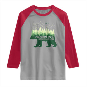 Protect Our Parks National Park Raglan Shirt Bear Hiking Nature TS02 Sport Gray Red Print Your Wear