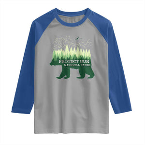 Protect Our Parks National Park Raglan Shirt Bear Hiking Nature TS02 Sport Gray Royal Print Your Wear