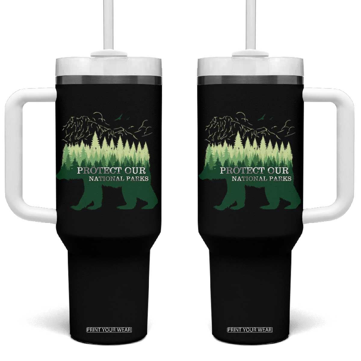 Protect Our Parks National Park Tumbler With Handle Bear Hiking Nature TS02 One Size: 40 oz Black Print Your Wear