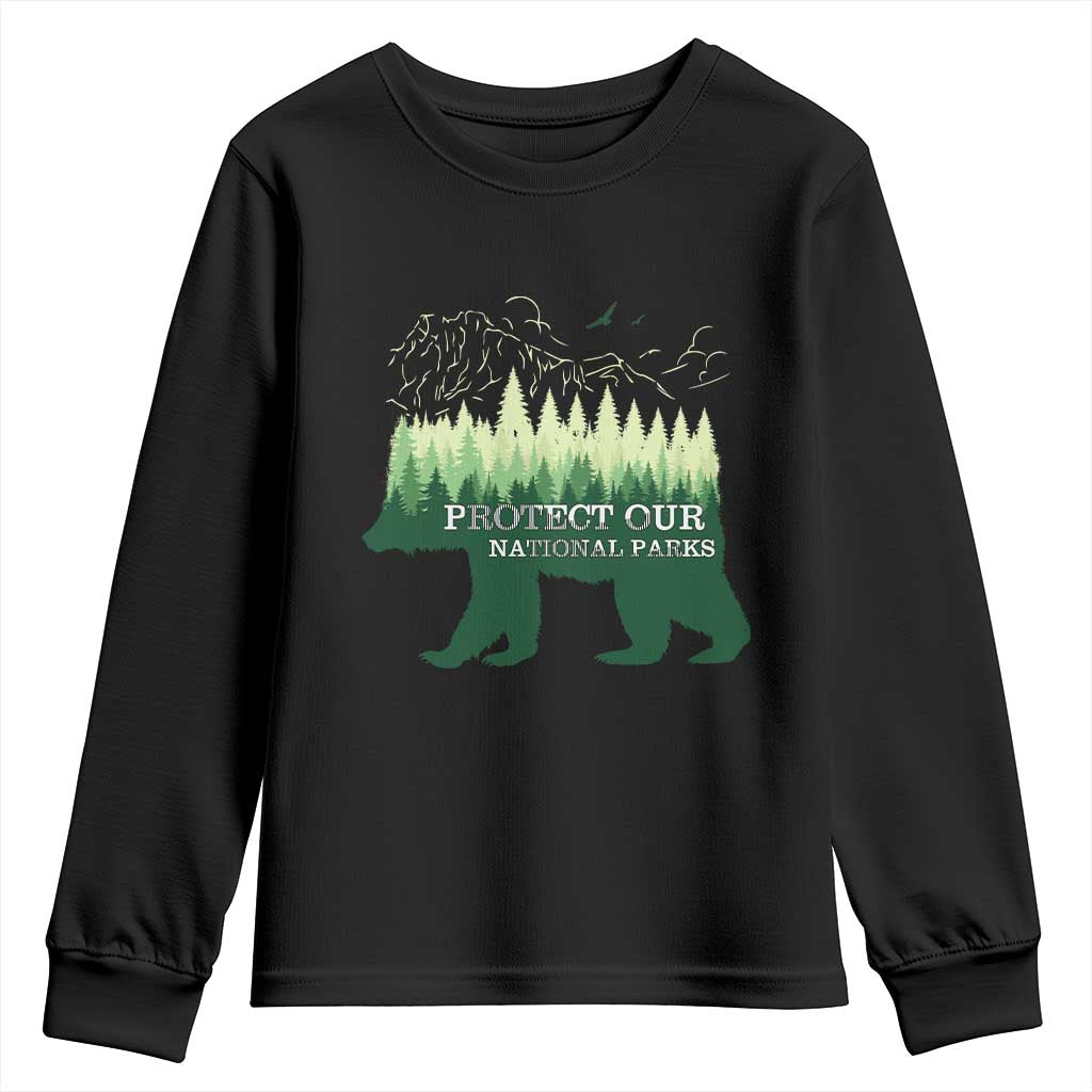 Protect Our Parks National Park Youth Sweatshirt Bear Hiking Nature TS02 Black Print Your Wear