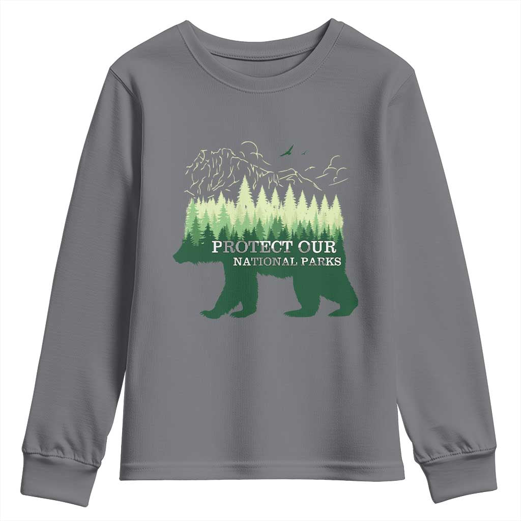 Protect Our Parks National Park Youth Sweatshirt Bear Hiking Nature TS02 Charcoal Print Your Wear