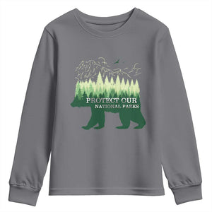 Protect Our Parks National Park Youth Sweatshirt Bear Hiking Nature TS02 Charcoal Print Your Wear