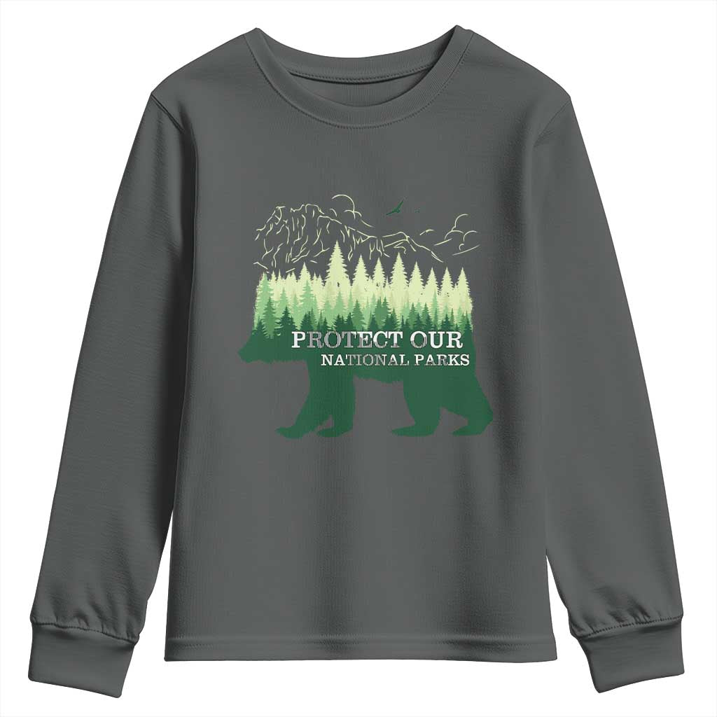 Protect Our Parks National Park Youth Sweatshirt Bear Hiking Nature TS02 Dark Heather Print Your Wear