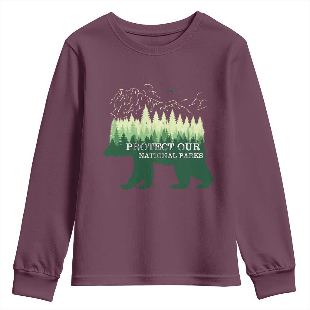 Protect Our Parks National Park Youth Sweatshirt Bear Hiking Nature TS02 Maroon Print Your Wear
