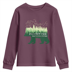 Protect Our Parks National Park Youth Sweatshirt Bear Hiking Nature TS02 Maroon Print Your Wear