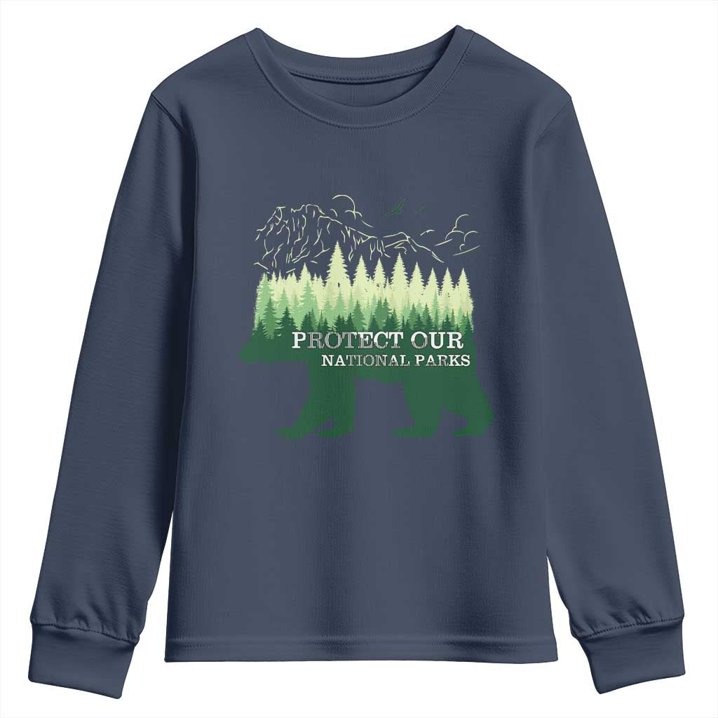 Protect Our Parks National Park Youth Sweatshirt Bear Hiking Nature TS02 Navy Print Your Wear