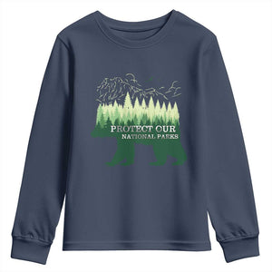 Protect Our Parks National Park Youth Sweatshirt Bear Hiking Nature TS02 Navy Print Your Wear
