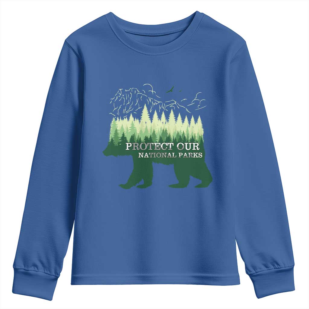 Protect Our Parks National Park Youth Sweatshirt Bear Hiking Nature TS02 Royal Blue Print Your Wear