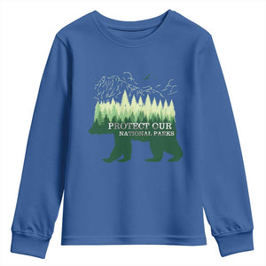 Protect Our Parks National Park Youth Sweatshirt Bear Hiking Nature TS02 Royal Blue Print Your Wear