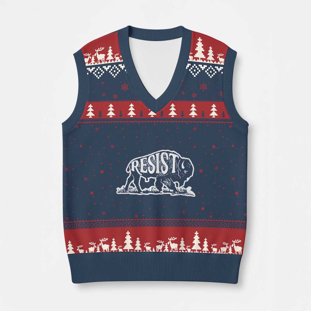 Protect Our National Parks V-Neck Knit Sweater Vest Bison Wildlife Resist TS02 Navy Red Print Your Wear