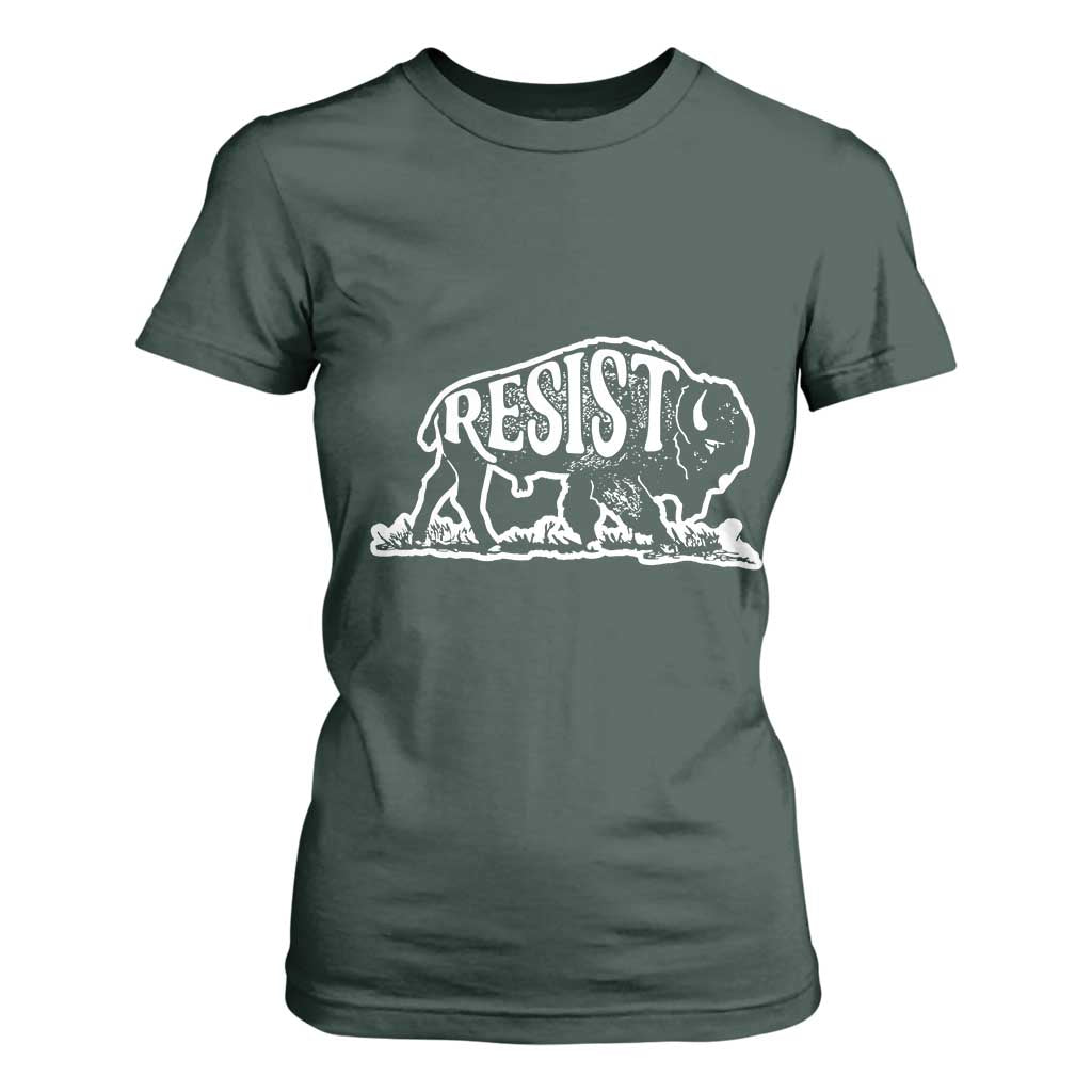 Protect Our National Parks T Shirt For Women Bison Wildlife Resist TS02 Dark Forest Green Print Your Wear