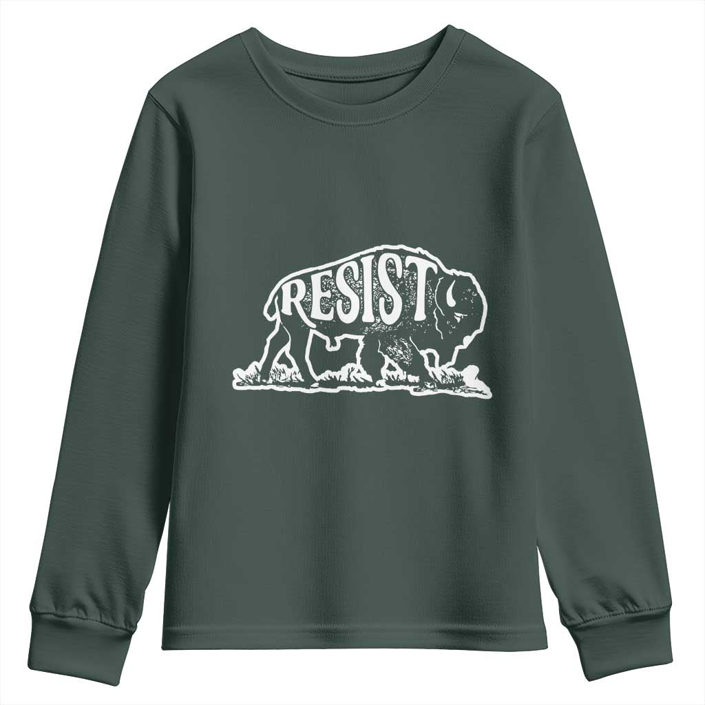 Protect Our National Parks Youth Sweatshirt Bison Wildlife Resist TS02 Dark Forest Green Print Your Wear