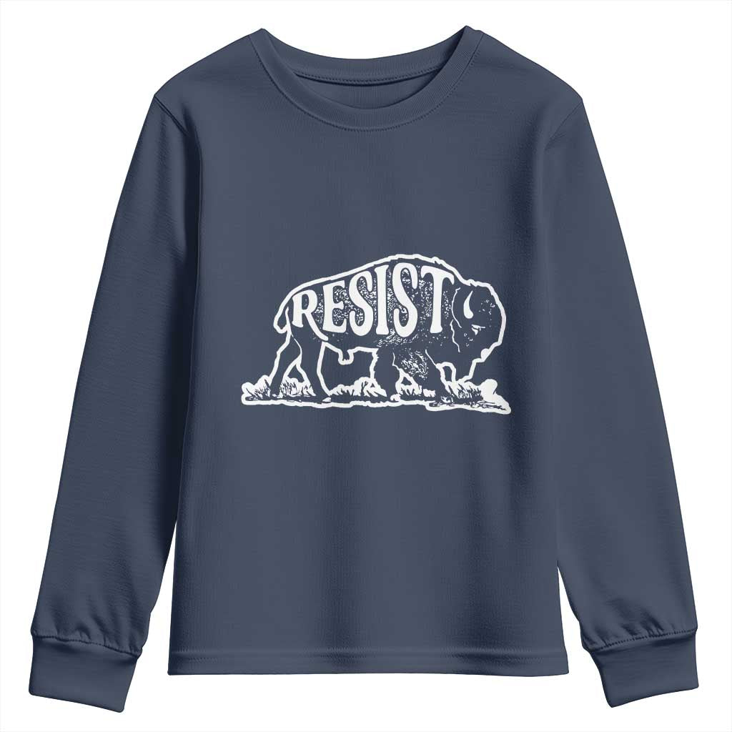 Protect Our National Parks Youth Sweatshirt Bison Wildlife Resist TS02 Navy Print Your Wear