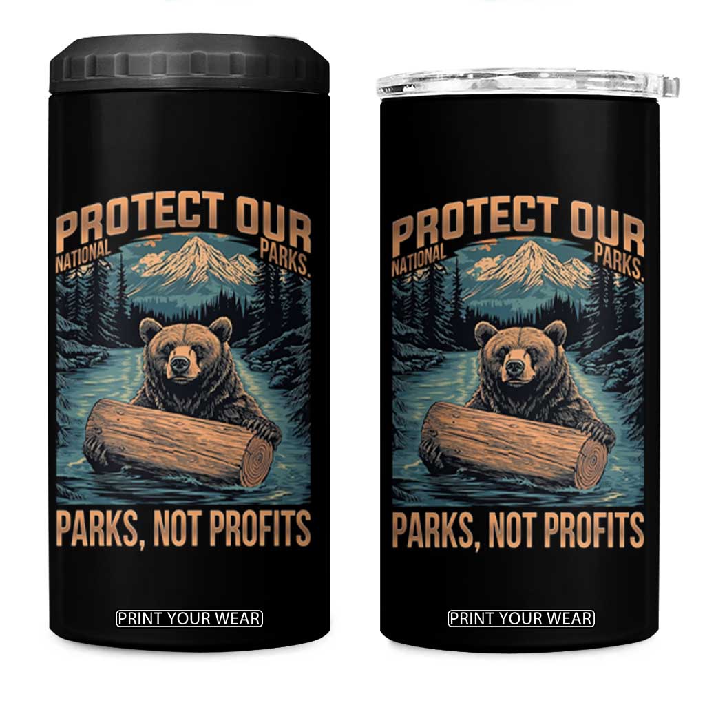 Protect Our National Parks 4 in 1 Can Cooler Tumbler Parks Not Profits Bear Retro Graphic TS02 One Size: 16 oz Black Print Your Wear