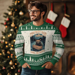 Protect Our National Parks Ugly Christmas Sweater Parks Not Profits Bear Retro Graphic TS02 Beige Green Print Your Wear