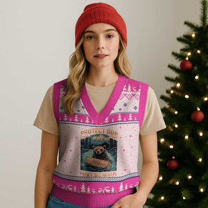 Protect Our National Parks V-Neck Knit Sweater Vest Parks Not Profits Bear Retro Graphic TS02 Hot Pink Print Your Wear