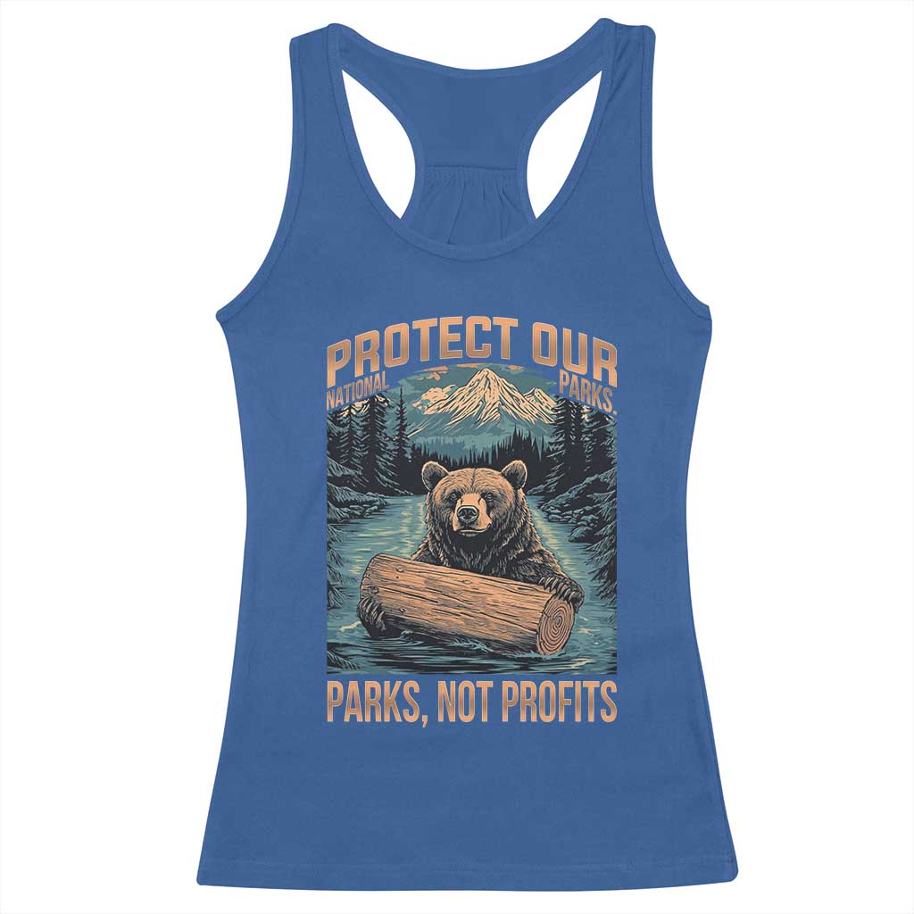 Protect Our National Parks Racerback Tank Top Parks Not Profits Bear Retro Graphic TS02 Royal Blue Print Your Wear