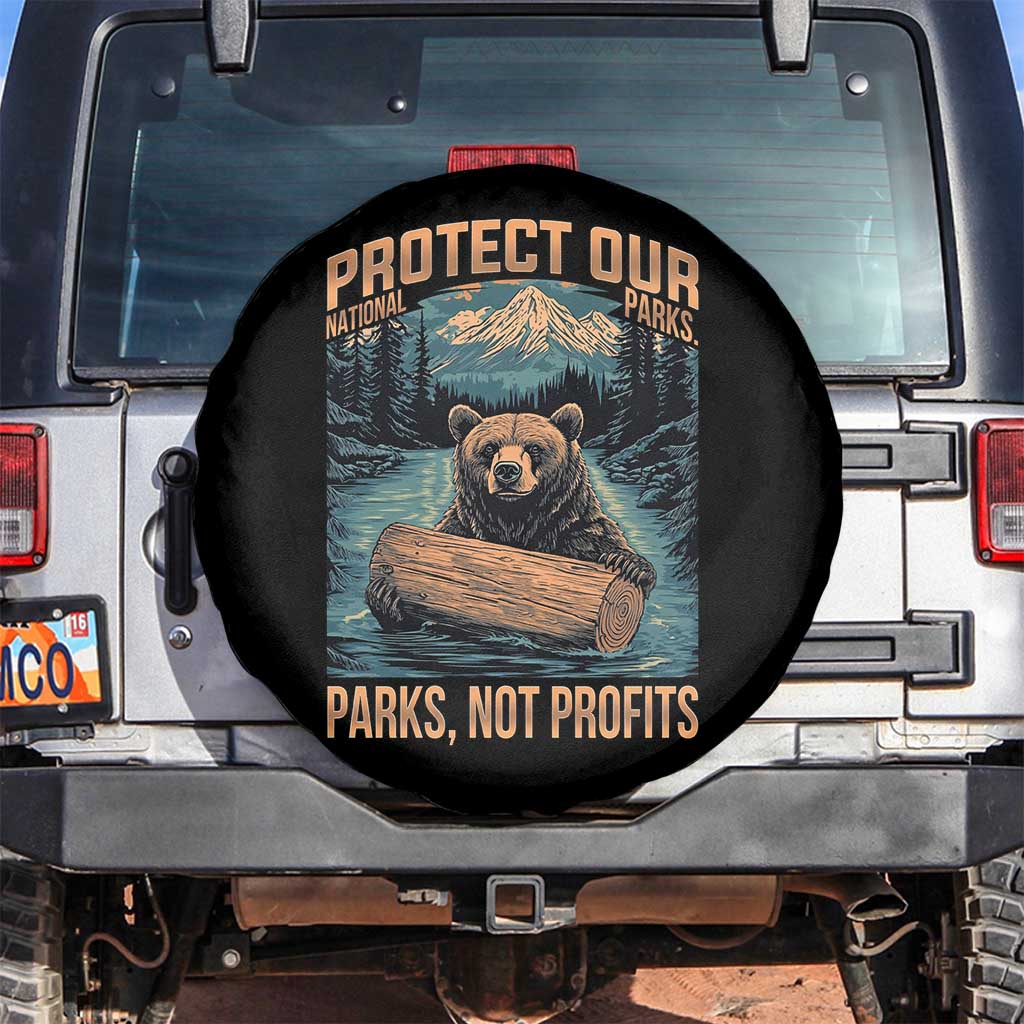 Protect Our National Parks Spare Tire Cover Parks Not Profits Bear Retro Graphic TS02 No hole Black Print Your Wear