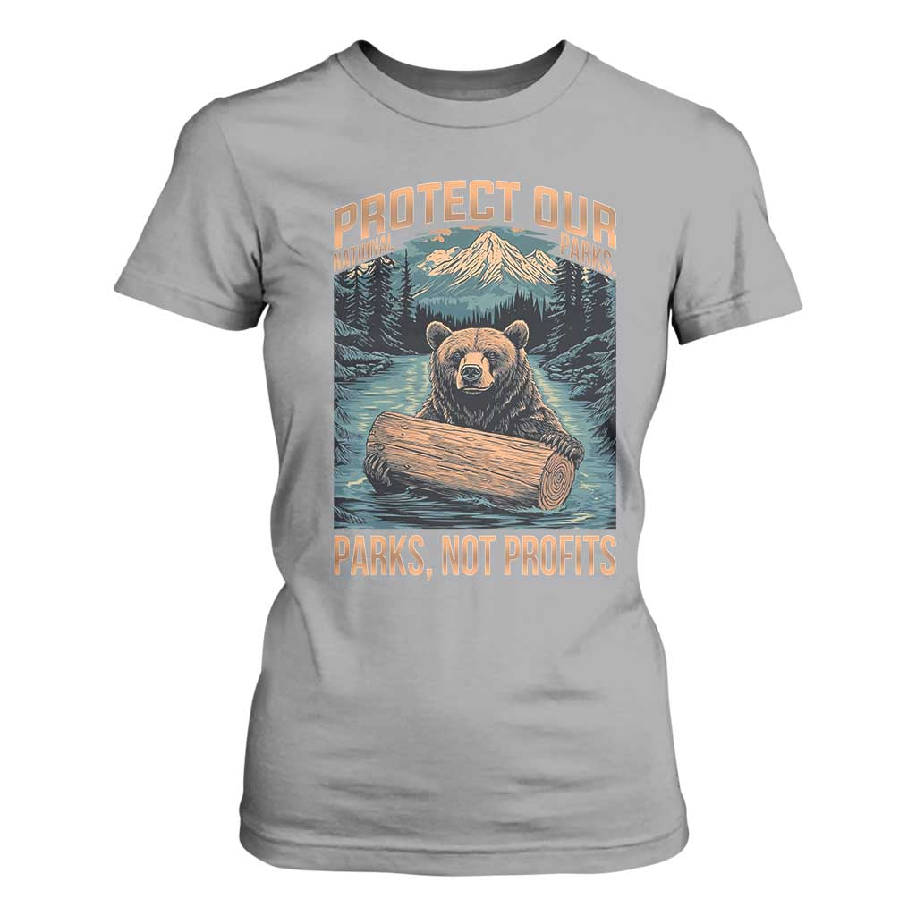 Protect Our National Parks T Shirt For Women Parks Not Profits Bear Retro Graphic TS02 Sport Gray Print Your Wear