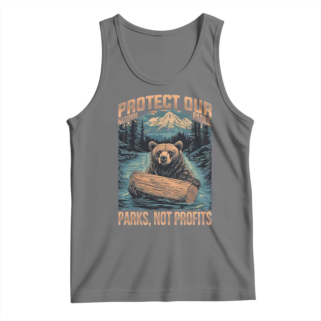 Protect Our National Parks Tank Top Parks Not Profits Bear Retro Graphic TS02 Black Heather Print Your Wear