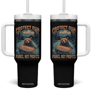 Protect Our National Parks Tumbler With Handle Parks Not Profits Bear Retro Graphic TS02 One Size: 40 oz Black Print Your Wear