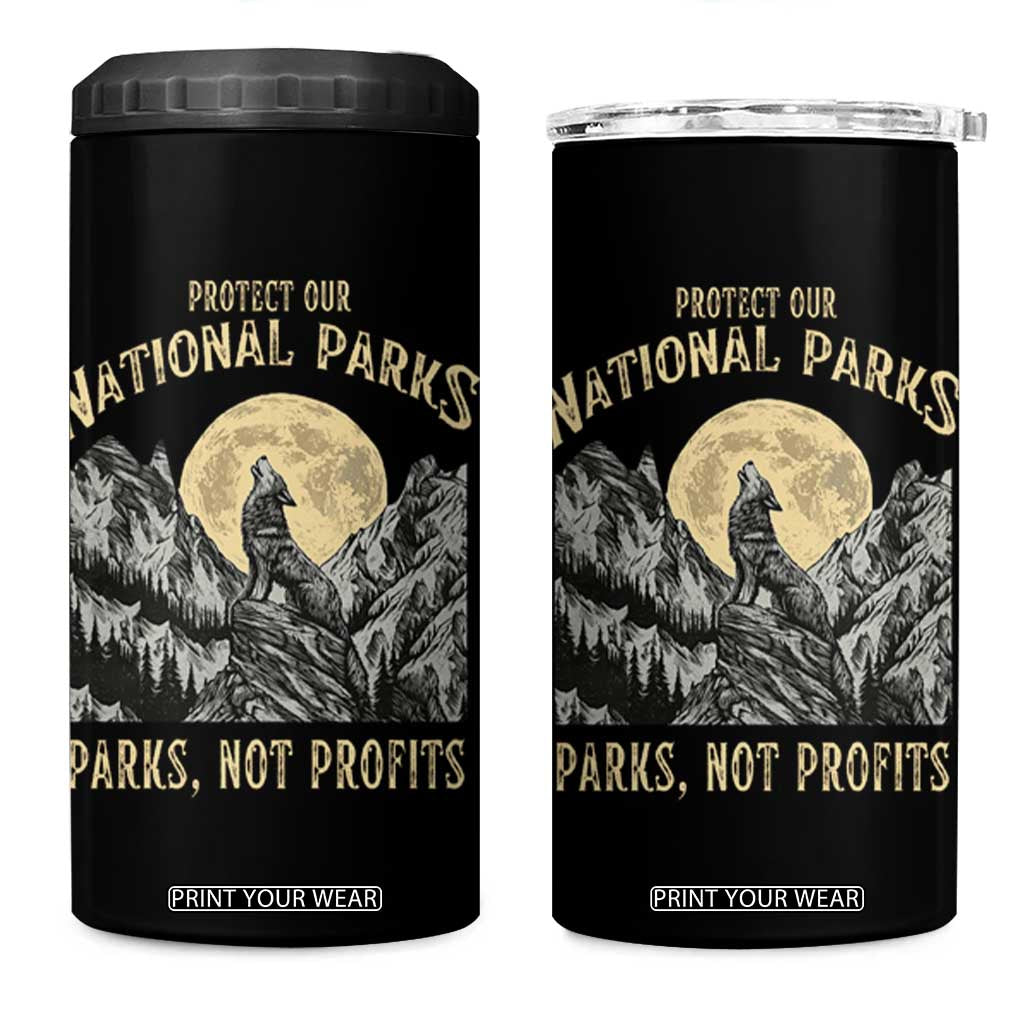 Protect Our National Parks 4 in 1 Can Cooler Tumbler Parks Not Profits Wolf Retro Graphic TS02 One Size: 16 oz Black Print Your Wear