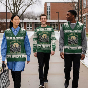 Protect Our National Parks V-Neck Knit Sweater Vest Parks Not Profits Wolf Retro Graphic TS02 Forest Green Beige Print Your Wear