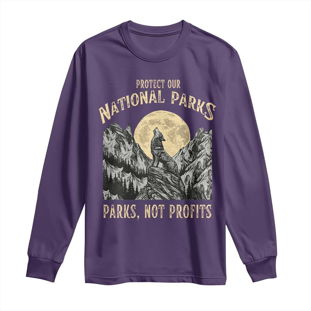 Protect Our National Parks Long Sleeve Shirt Parks Not Profits Wolf Retro Graphic TS02 Purple Print Your Wear