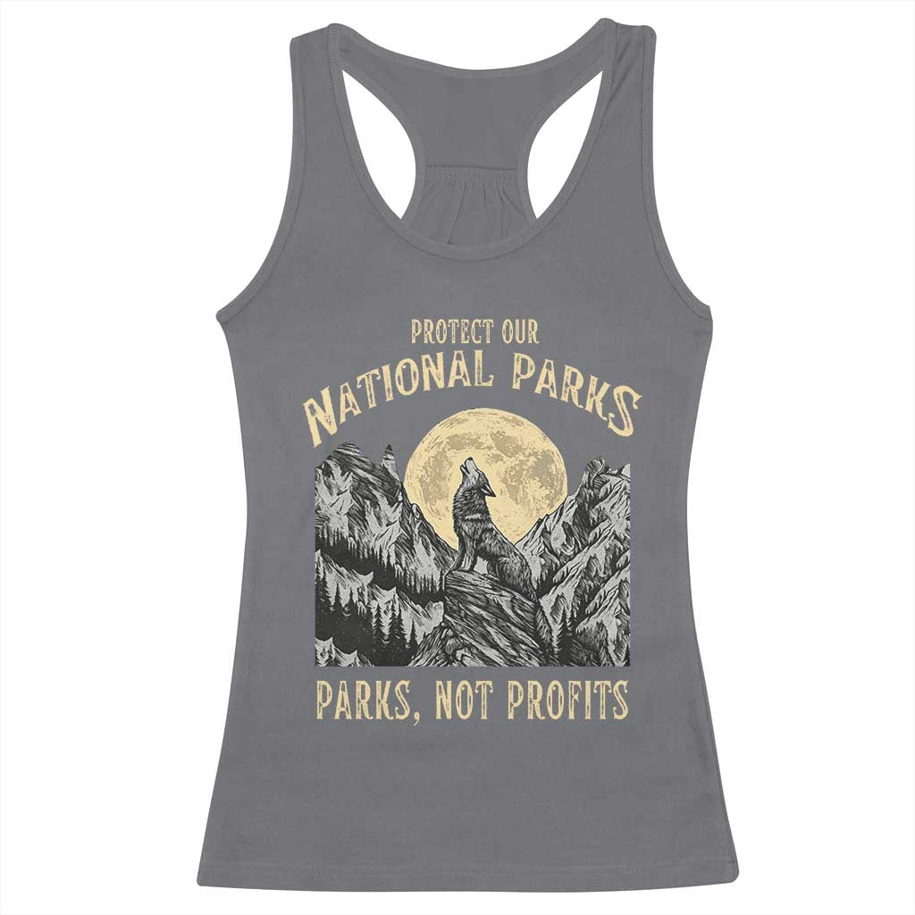 Protect Our National Parks Racerback Tank Top Parks Not Profits Wolf Retro Graphic TS02 Charcoal Print Your Wear