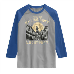 Protect Our National Parks Raglan Shirt Parks Not Profits Wolf Retro Graphic TS02 Sport Gray Royal Print Your Wear