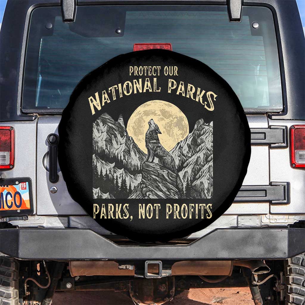 Protect Our National Parks Spare Tire Cover Parks Not Profits Wolf Retro Graphic TS02 No hole Black Print Your Wear