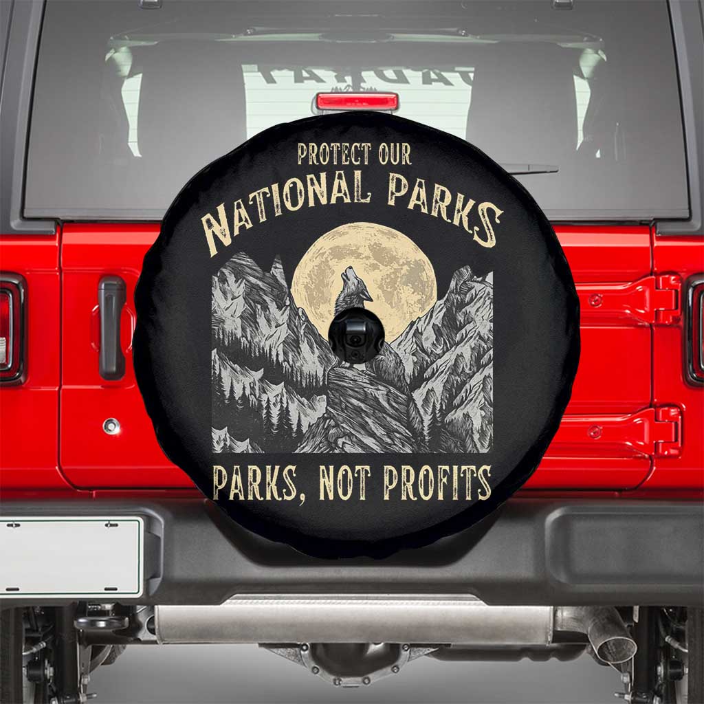 Protect Our National Parks Spare Tire Cover Parks Not Profits Wolf Retro Graphic TS02 Black Print Your Wear