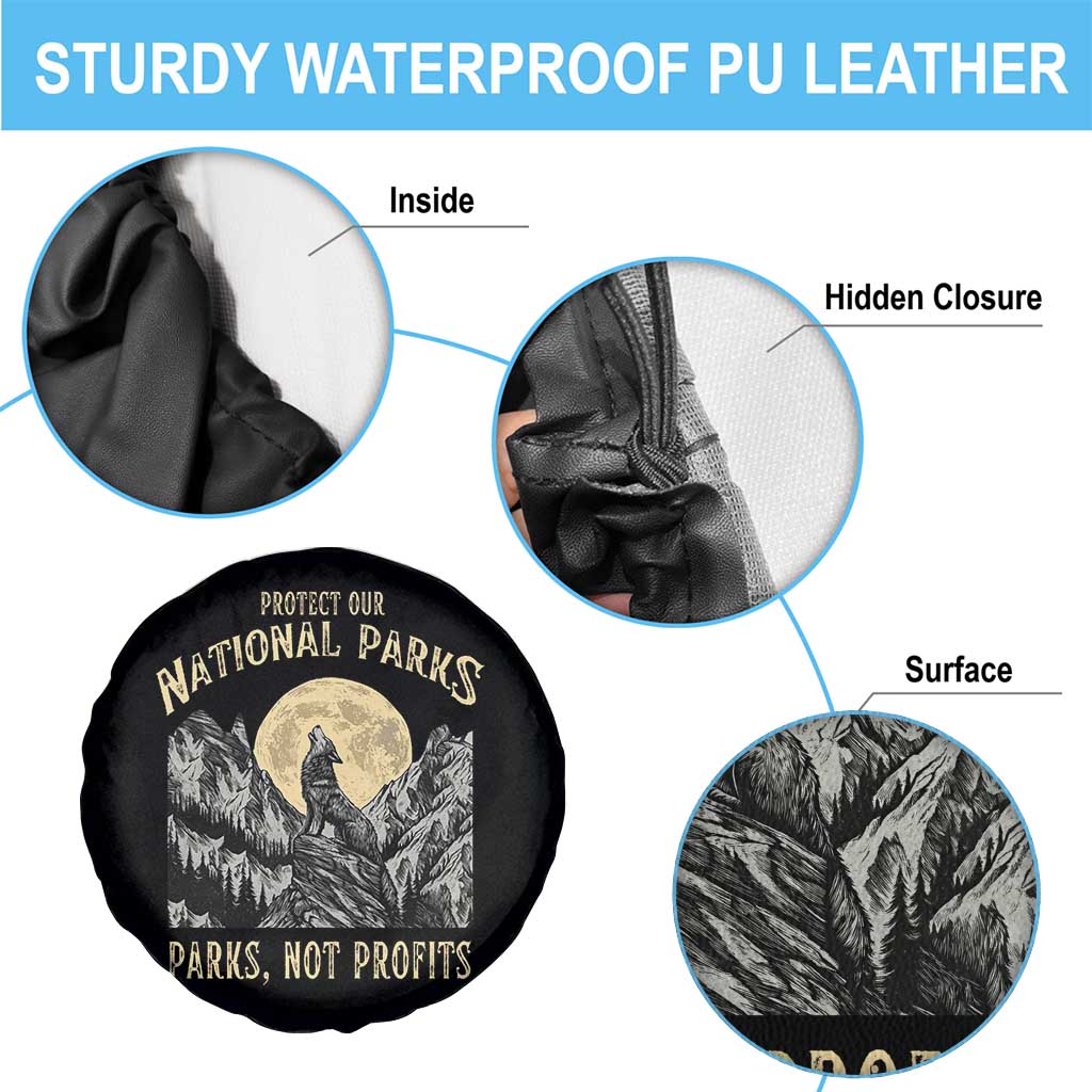 Protect Our National Parks Spare Tire Cover Parks Not Profits Wolf Retro Graphic TS02 Print Your Wear