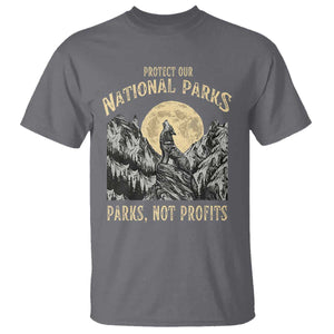Protect Our National Parks T Shirt Parks Not Profits Wolf Retro Graphic TS02 Charcoal Print Your Wear