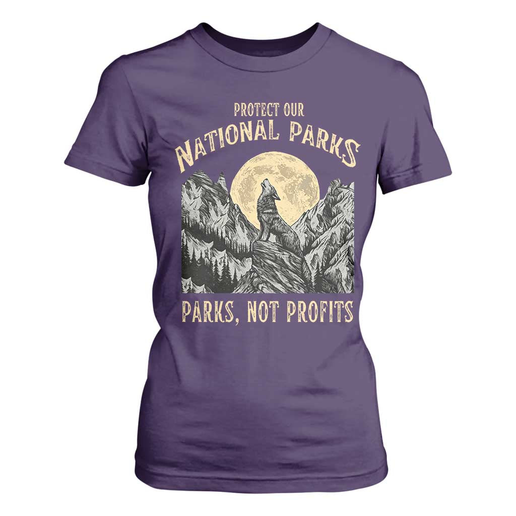 Protect Our National Parks T Shirt For Women Parks Not Profits Wolf Retro Graphic TS02 Purple Print Your Wear