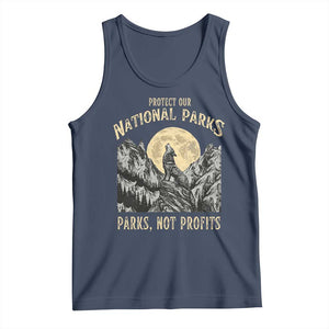 Protect Our National Parks Tank Top Parks Not Profits Wolf Retro Graphic TS02 Navy Print Your Wear